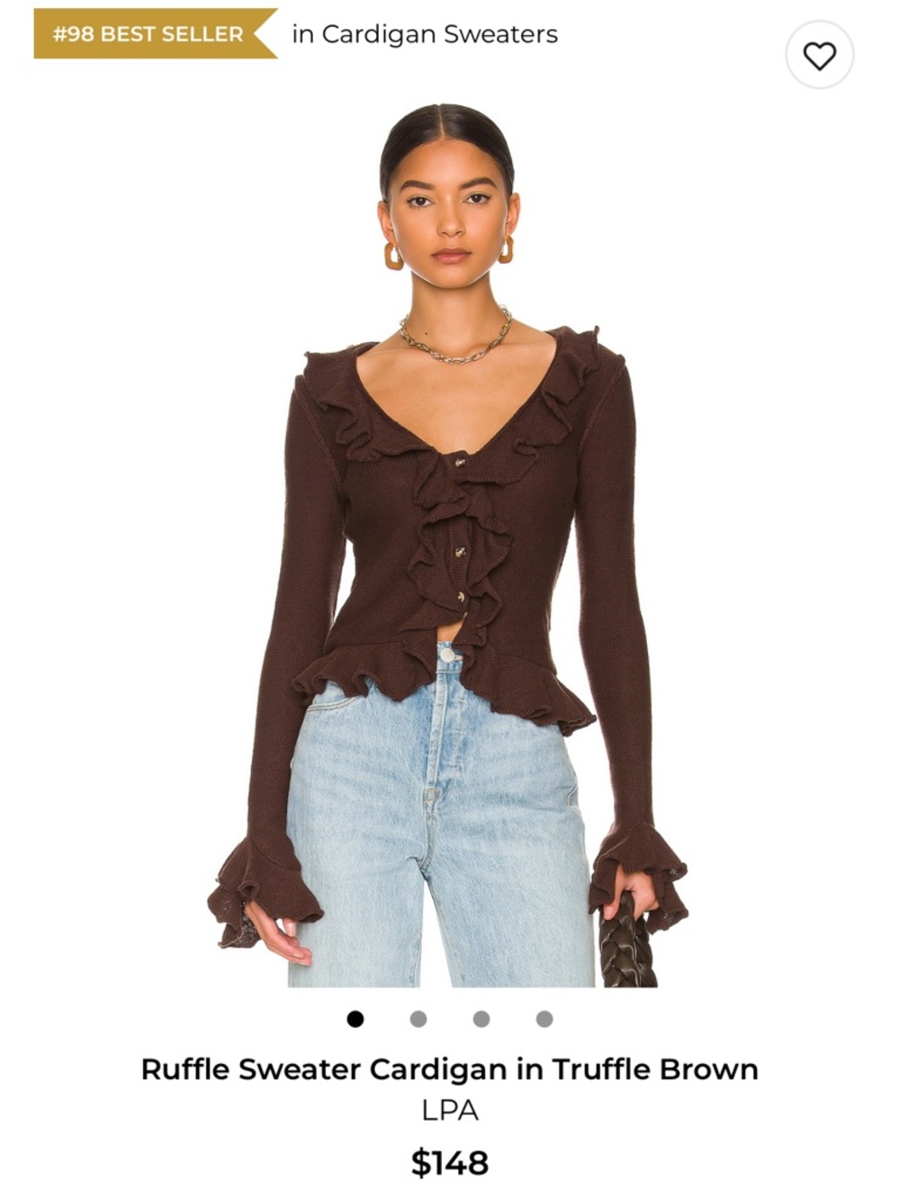 LPA Truffle Brown Ruffle Knit Cardigan